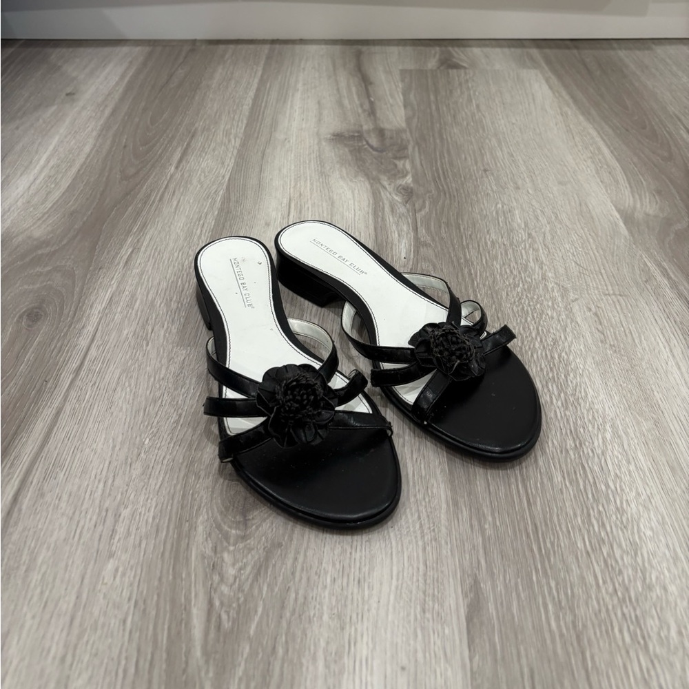 Vintage Black Women's Flower Sandals Size 8
